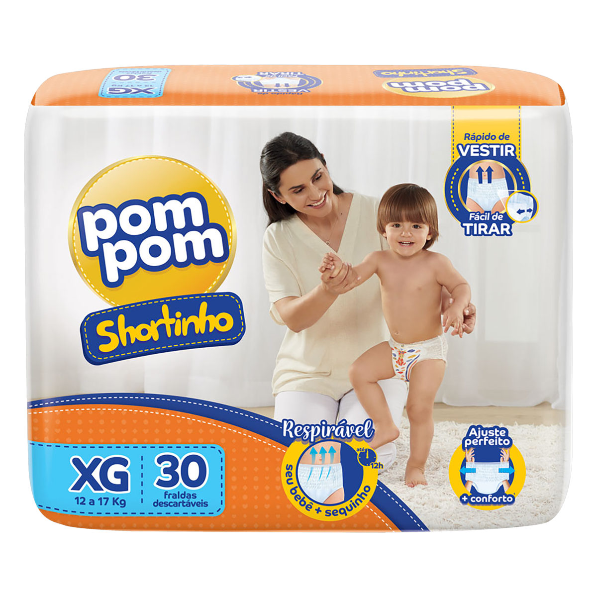 Fralda Pom Pom Shortinho Jumbo XG 30 Unidades Clube Extra