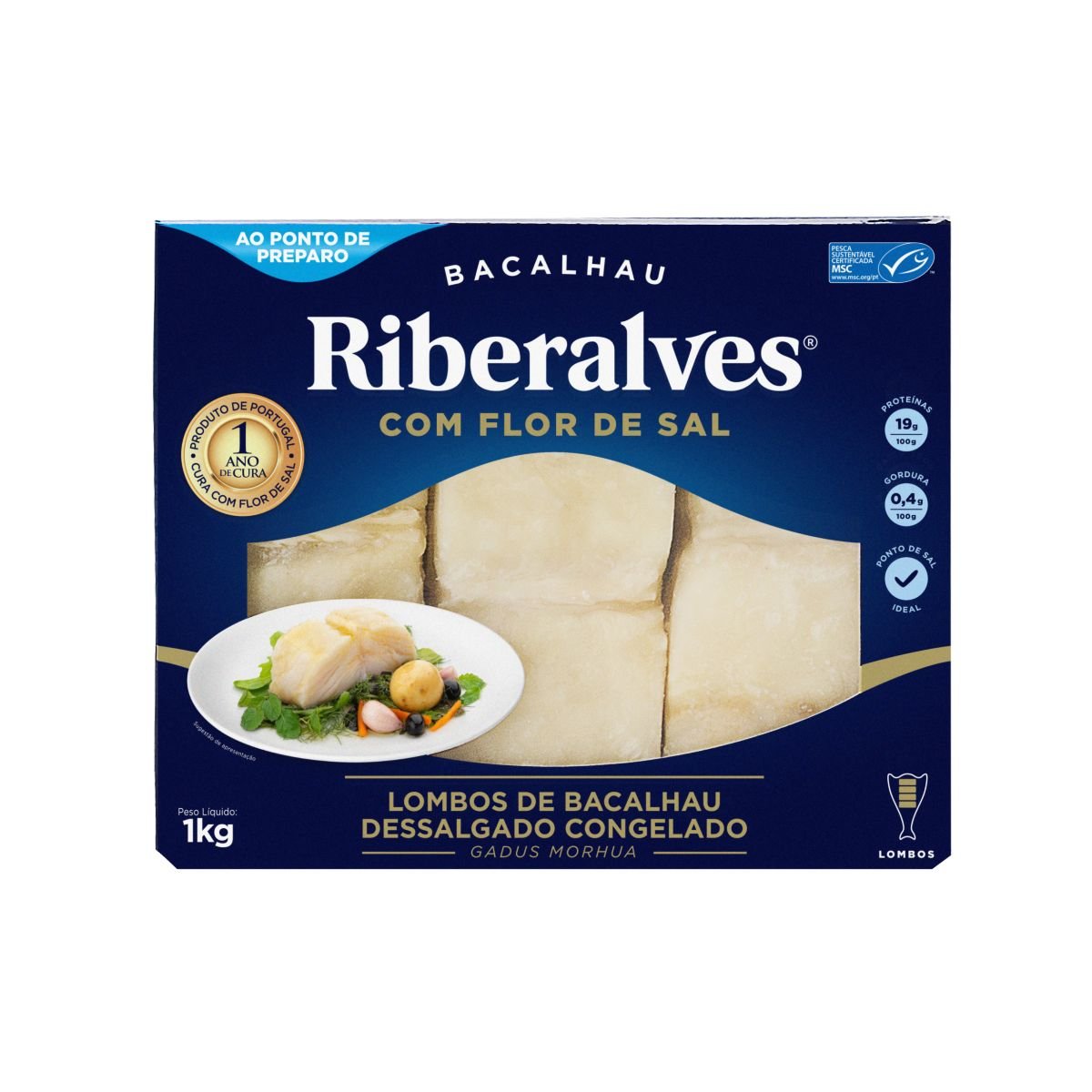 Lombos De Bacalhau Dessalgado Congelado RIBERALVES Com Flor De Sal 1Kg ...