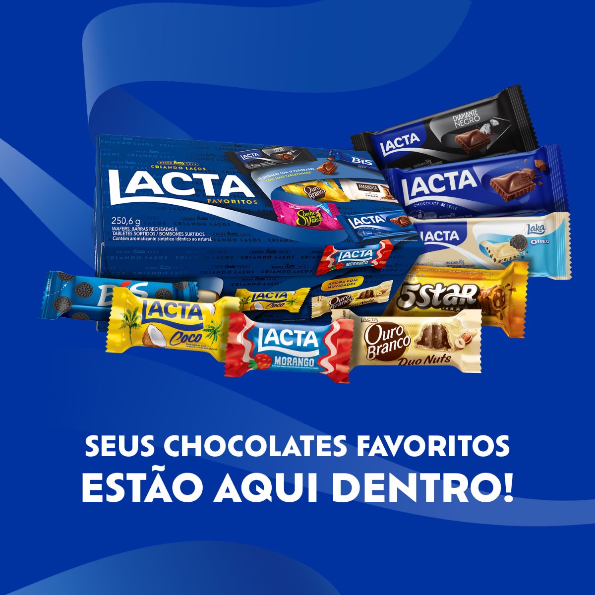Caixa de bombom de chocolates Lacta Favoritos 250g | Clube Extra