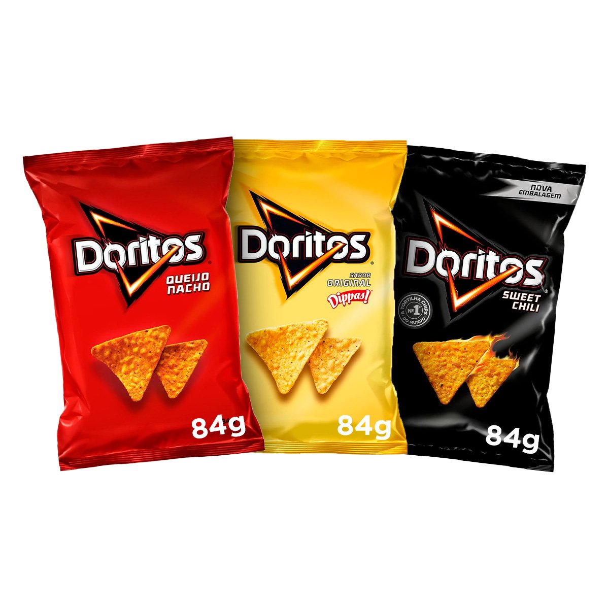 Kit Elma Chips Doritos Queijo Nacho 84g + Doritos Dippas 84g + Doritos Sweet Chili 84g Clube Extra