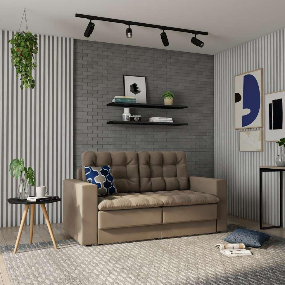Sofá 3 Lugares Retrátil Hamburgo Suede Bege Clube Extra
