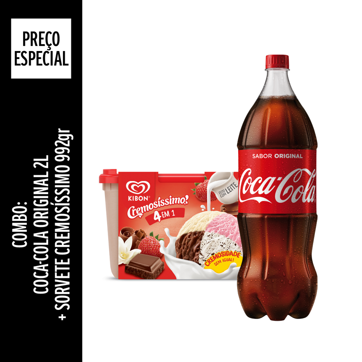 Kit Com Refrigerante Coca Cola Garrafa 2 Litros Sorvete Cremosissimo Napolitano Kibon Pote 1 5 Litros Clube Extra