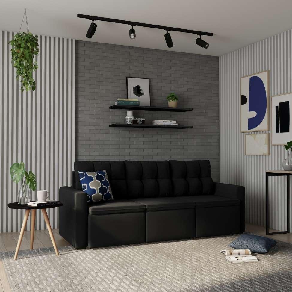 Sofá 3 Lugares Retrátil Nakuru Suede Grafite 210 cm Clube Extra