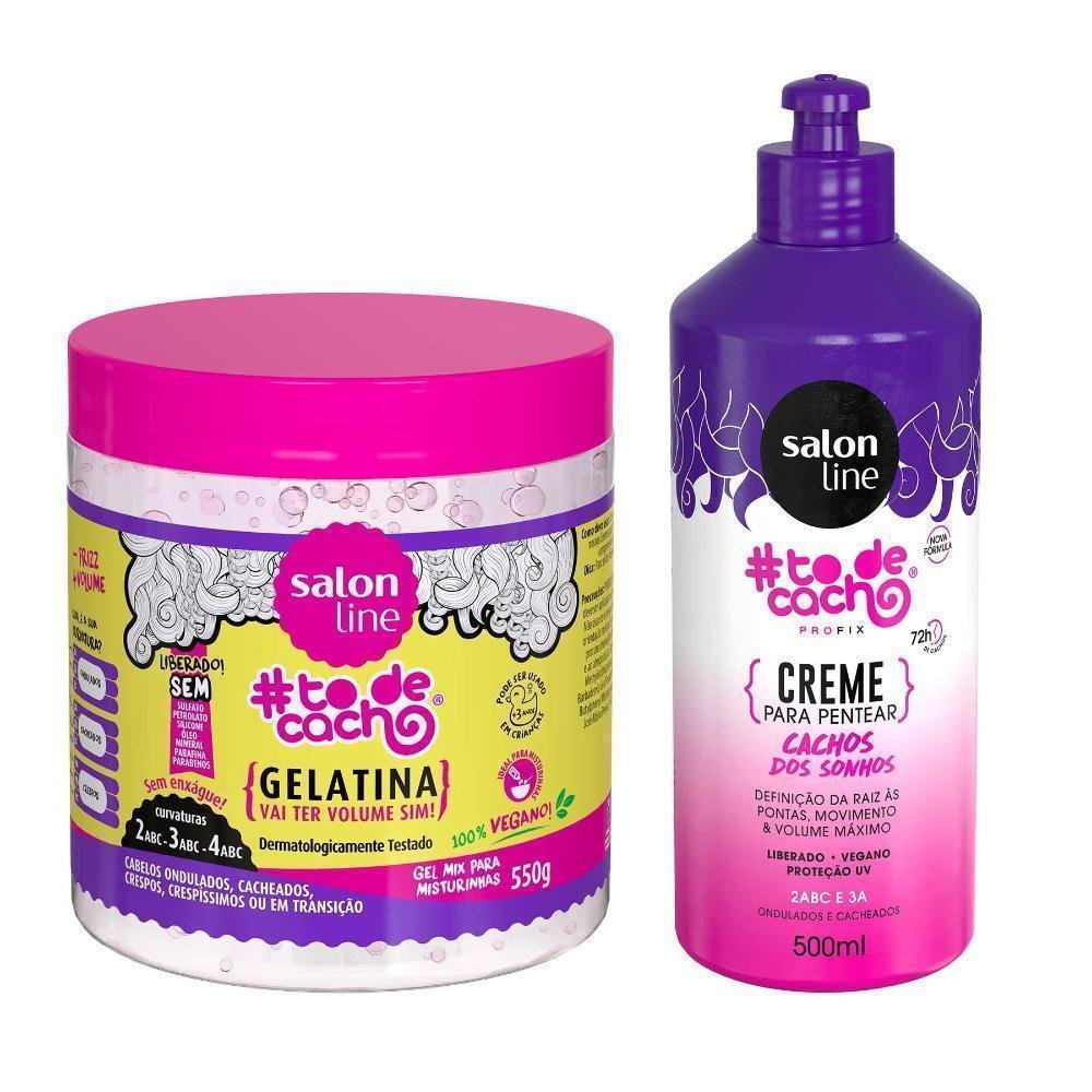 Kit Gelatina Vai Ter Volume Sim Creme De Pentear Cachos Dos Sonhos Salon Line Clube Extra