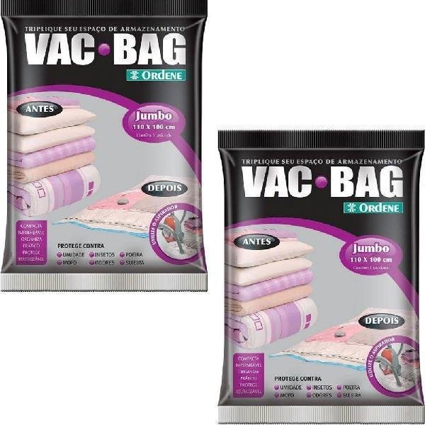 Kit com 2 Sacos a Vacuo 110 X 100 VAC BAG Jumbo Ordene Transparente