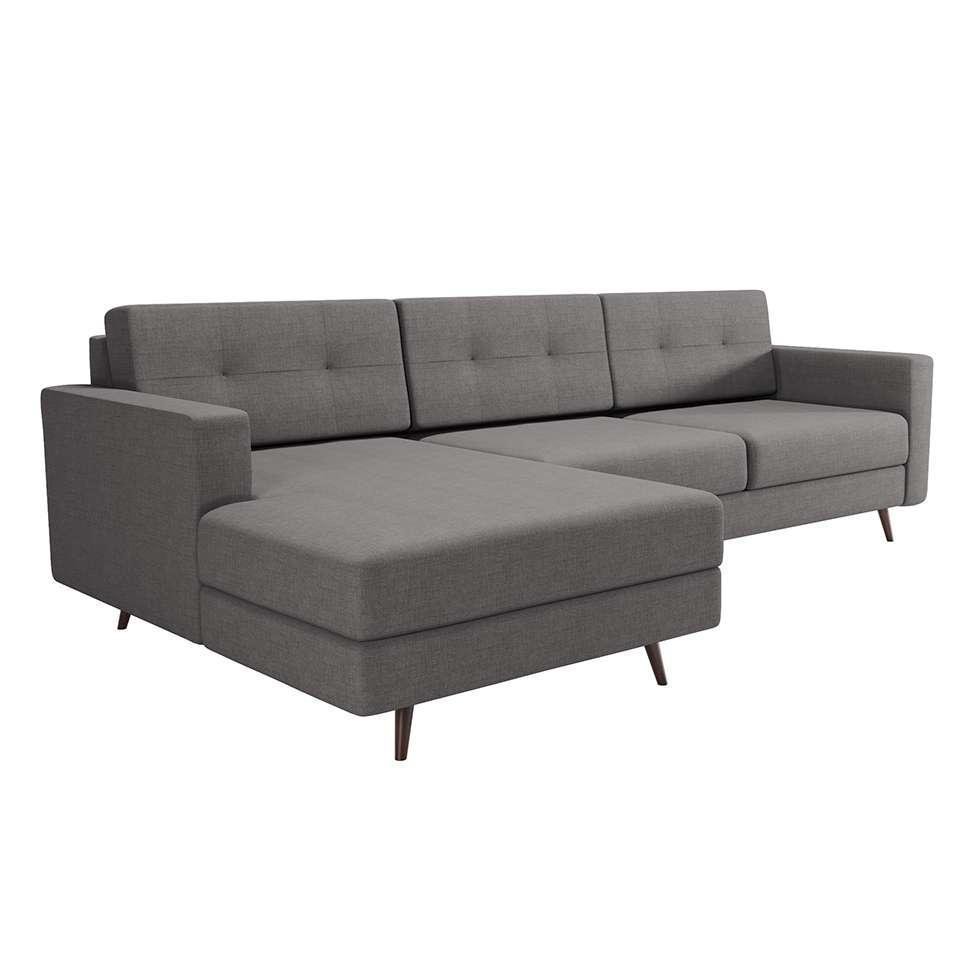 Sofá 3 Lugares Esquerdo Living com Chaise Esquerdo Pé Palito Linho